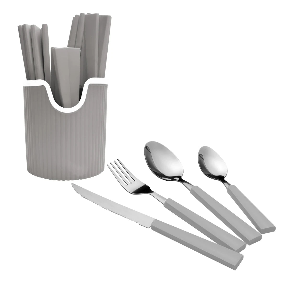 JOGO DE TALHERES MONTE EM AÇO INOX COM CABO PLÁSTICO CINZA C/ 25 PÇS- FULL FIT