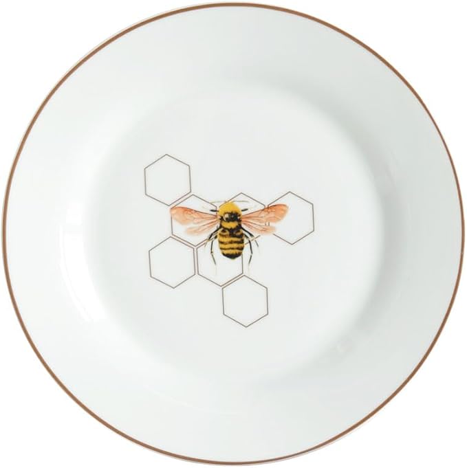PRATO PARA SOBREMESA ABELHA EM PORCELANA BROWN RIM 19CM - FULL FIT