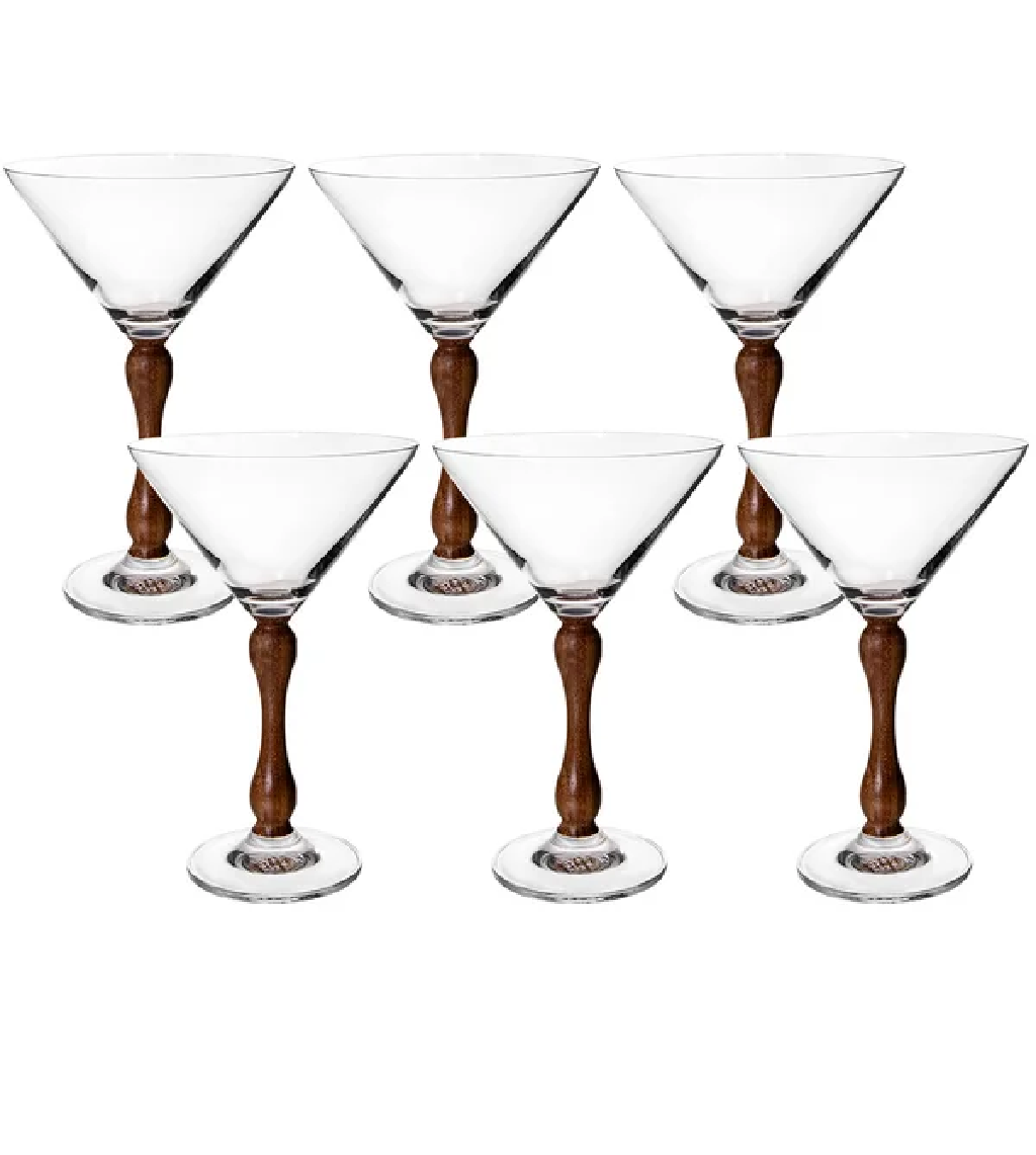 JOGO TAÇA WOOD DE CRISTAL ECOLOGICO/MADEIRA ACÁCIA 275ML 06PÇS- COPA & CIA