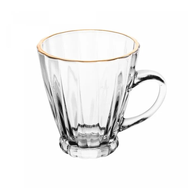 KIT 4 XICARAS PARA CAFE DE VIDRO COM FIO DE OURO RADIAL 160ML - LYOR