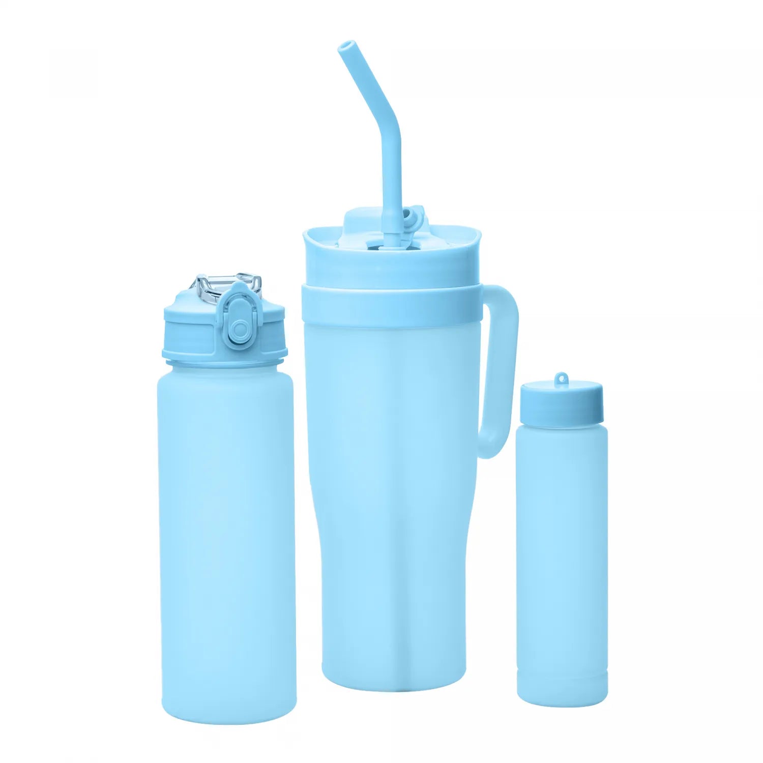 KIT 1 CANECA COM 2 GARRAFAS SQUEEZE DE PLASTICO AZUL - LYOR