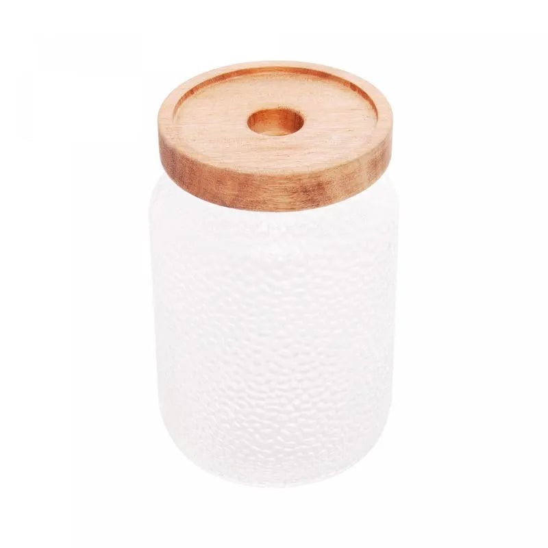POTE DE VIDRO MARTELADO COM TAMPA DE ACACIA PETRA 700ML - LYOR