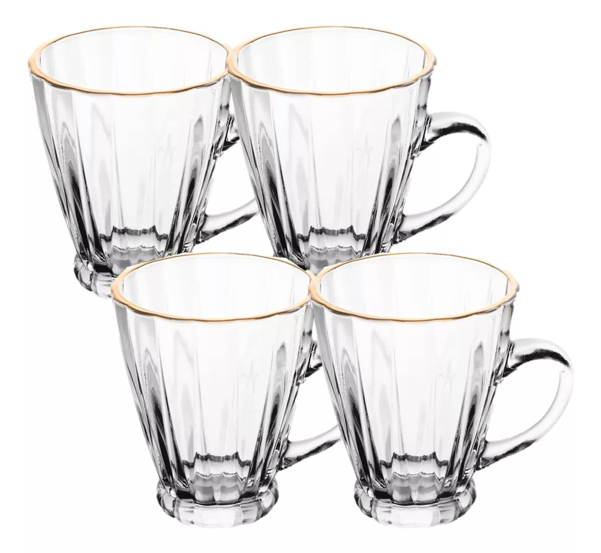 KIT 4 XICARAS PARA CAFE DE VIDRO COM FIO DE OURO RADIAL 160ML - LYOR