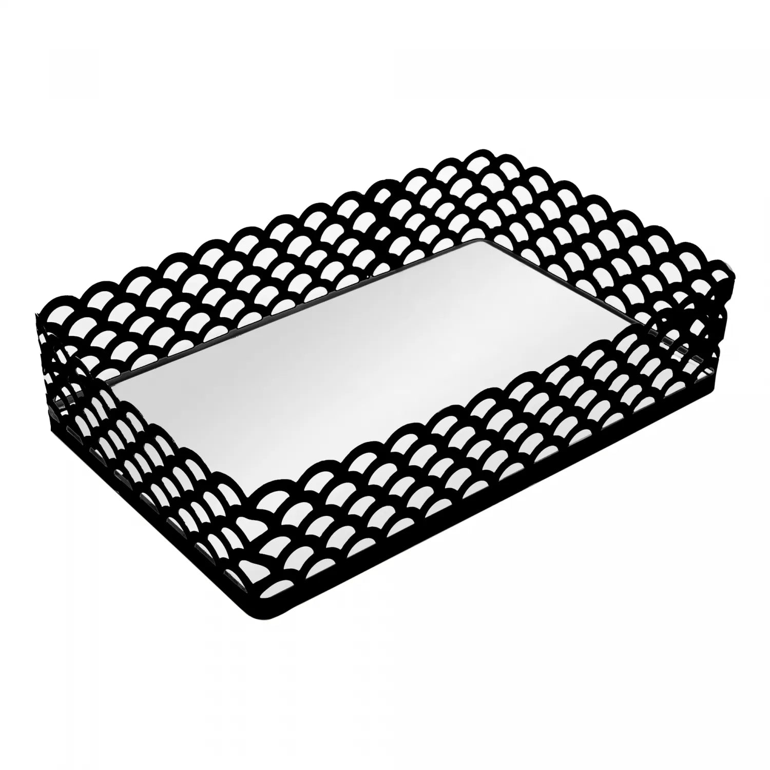 BANDEJA DE METAL COM ESPELHO ARLES PRETO FOSCO 21CM X 13CM X 5CM - LYOR