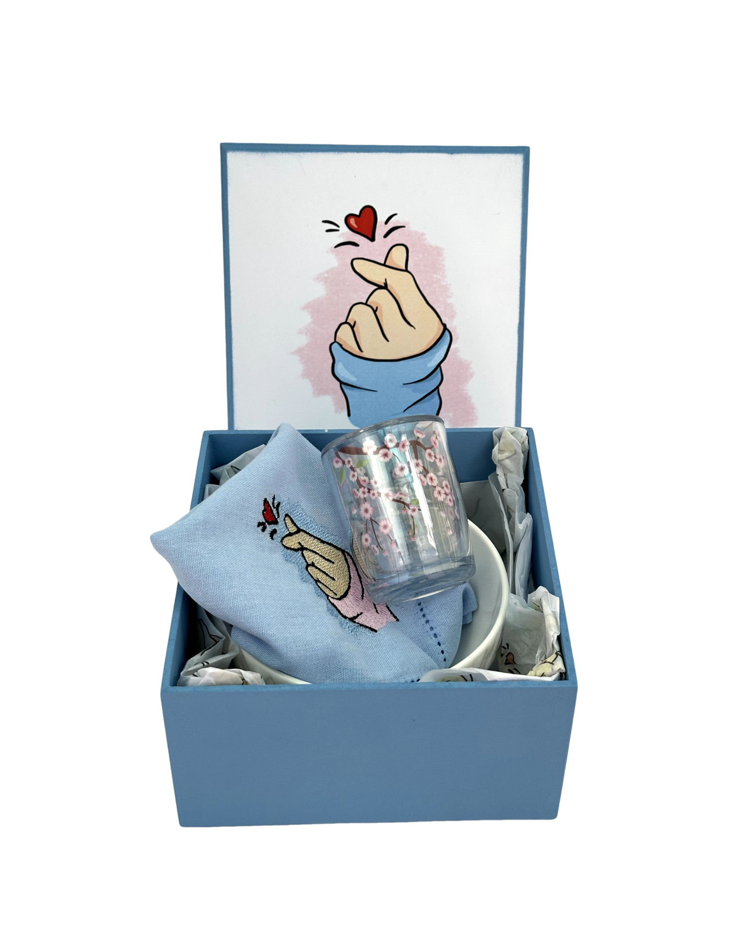 KIT DORAMEIRA C/CAIXA PERSONALIZADA MDF BOWL E GUARDANAPO C/ FLOR AZUL - DBL - DBL