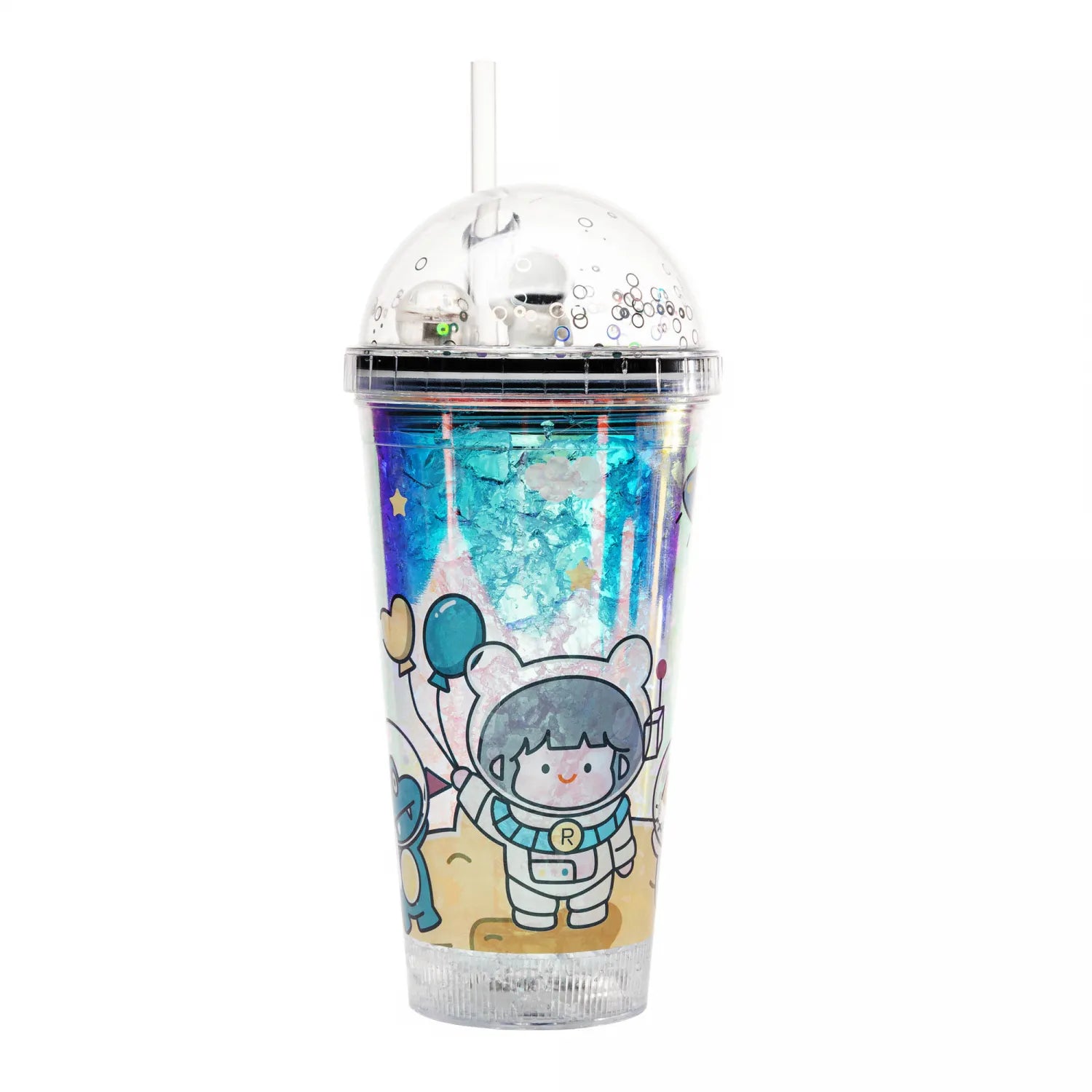 COPO DECORATIVO DE PLASTICO COM CANUDO E LUZ LED ASTRONAUTA 460ML - LYOR