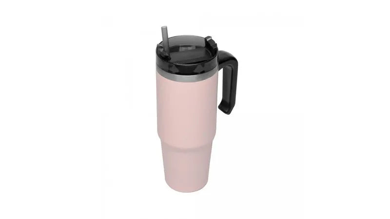 CANECA TERMICA PAREDE DUPLA SLIMTERM COM BASE ERGONOMICA E CANUDO ROSA 890ML - WOLFF