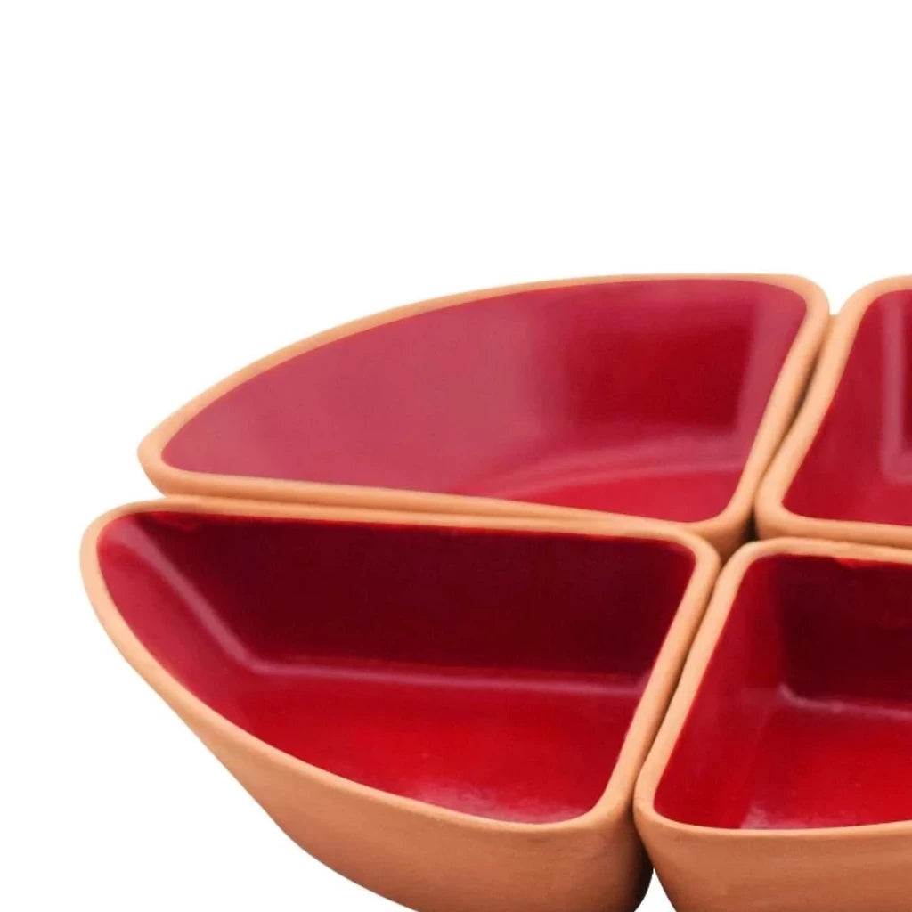 JOGO DE 4 PETISQUEIRAS TRIANGULARES ALDEIA EM CERÂMICA BORDÔ 190ML 10X15X3,5CM - FULL FIT