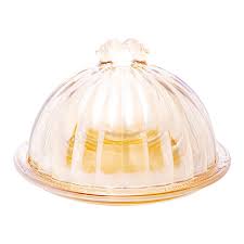 QUEIJEIRA DE CRISTAL ECOLÓGICO COM TAMPA IMPERIAL ÂMBAR METALIZADO 20,5X12,5CM - LYOR